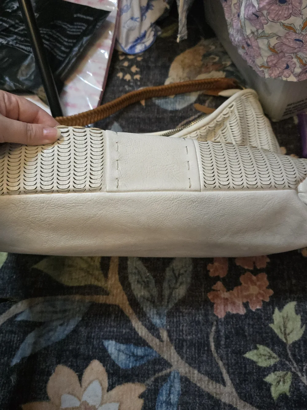 Free People Large Cream Vegan Leather Shoulder Bag with Crossbody Strap